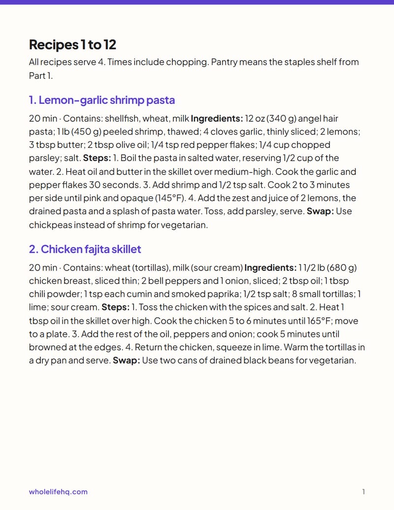 Page 1 of 20-Minute Dinners: 24 Recipes and a 4-Week Rotation