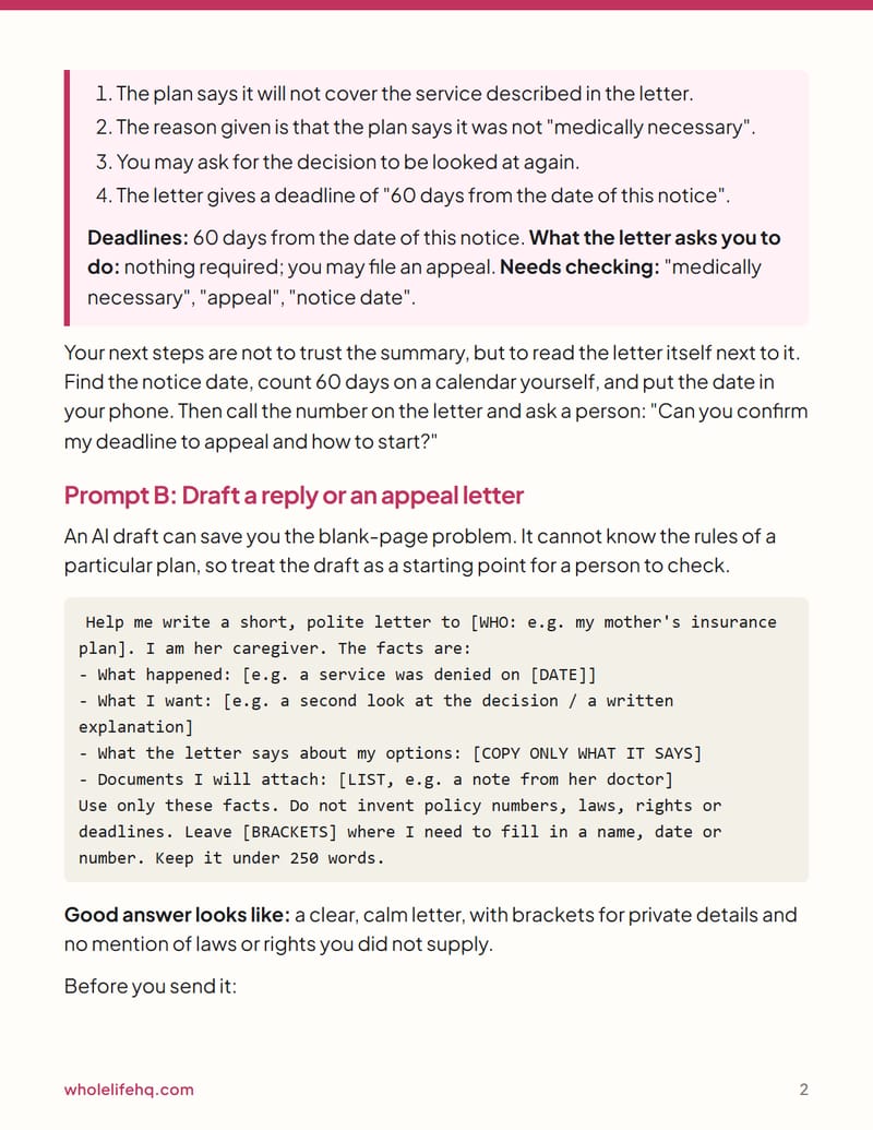 Page 2 of AI for Caregivers: Letters, Schedules and Medication Lists