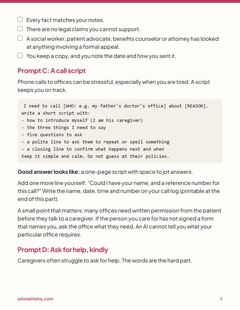 Page 3 of AI for Caregivers: Letters, Schedules and Medication Lists