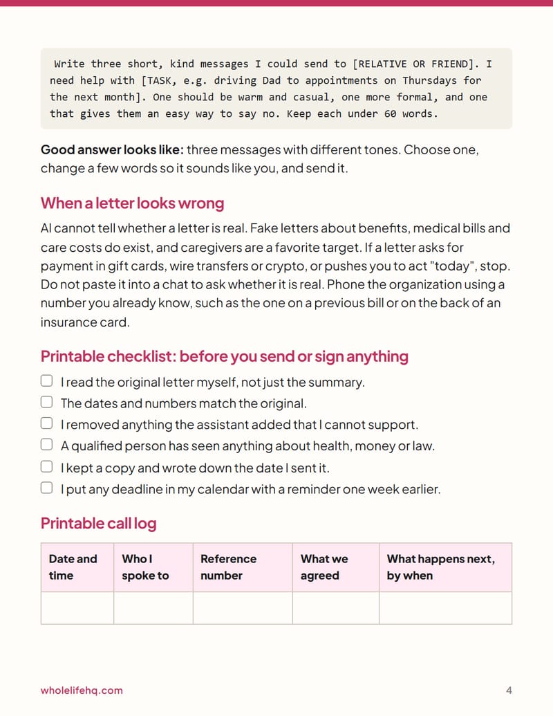 Page 4 of AI for Caregivers: Letters, Schedules and Medication Lists