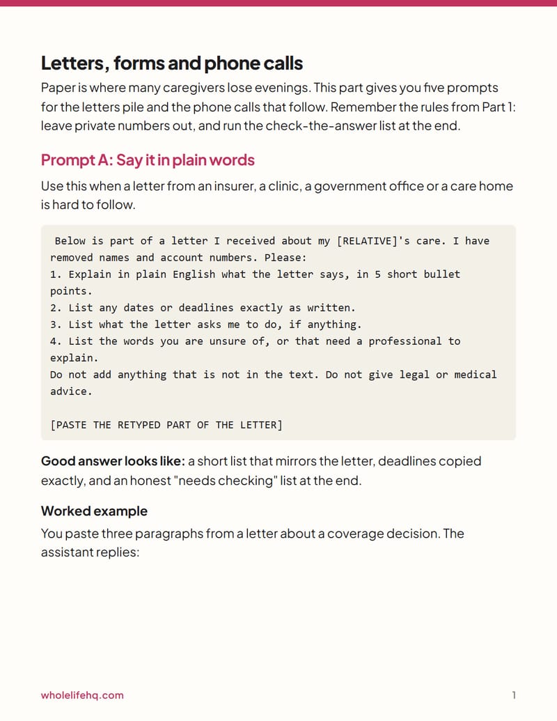 Page 1 of AI for Caregivers: Letters, Schedules and Medication Lists
