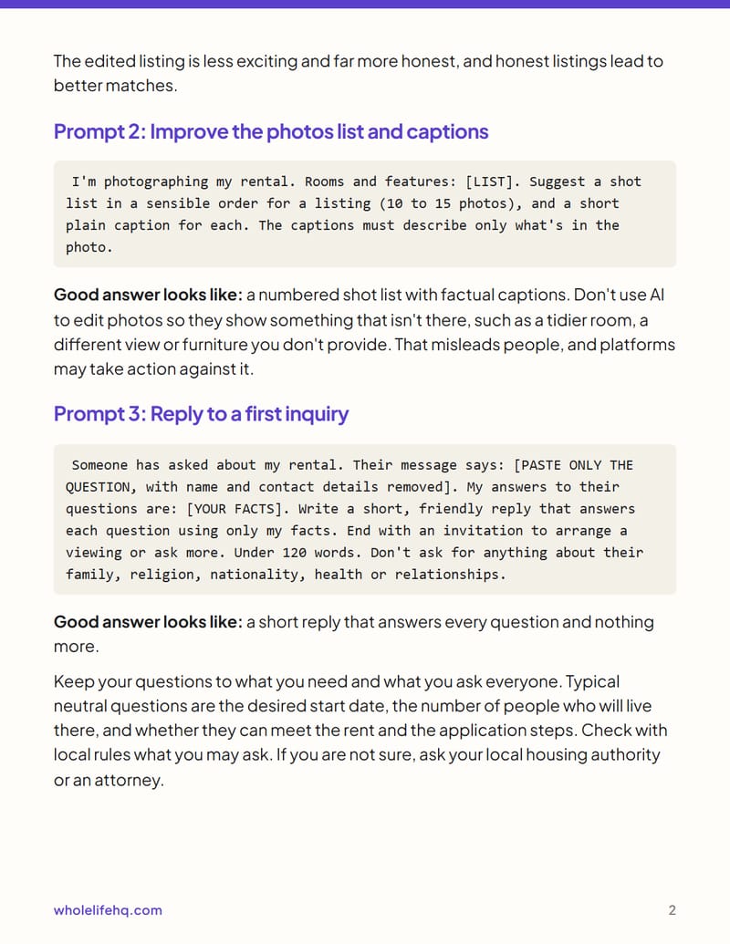 Page 2 of AI for Small Landlords and Hosts: Messages, Listings and House Manuals