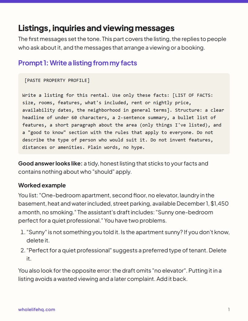 Page 1 of AI for Small Landlords and Hosts: Messages, Listings and House Manuals