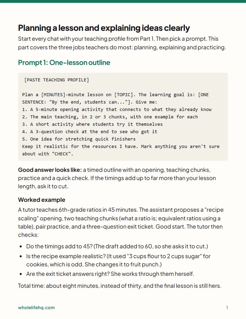 Page 1 of AI for Teachers and Tutors: Lesson Prep in Plain Words