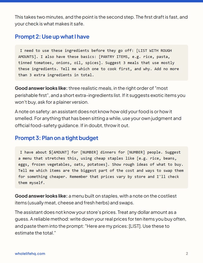 Page 2 of AI Meal Planning and Shopping Lists