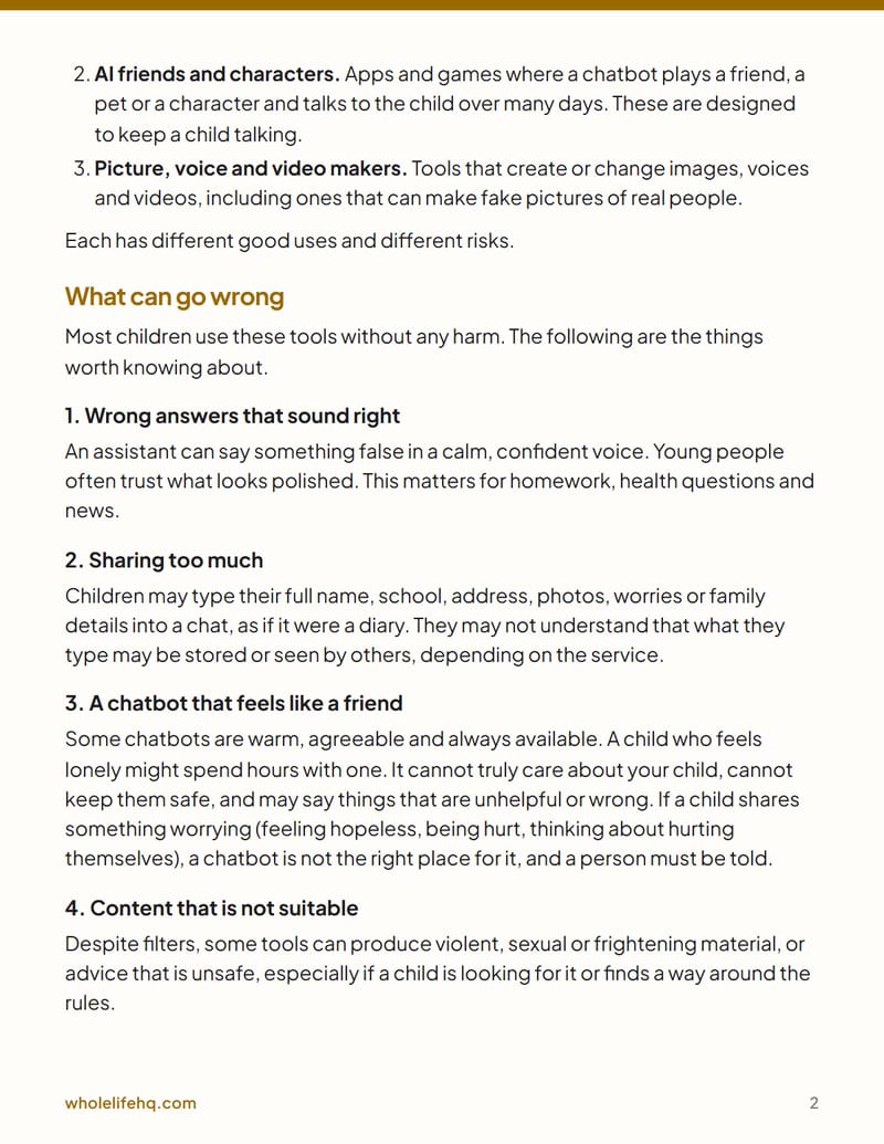 Page 2 of AI Safety for Kids and Teens: A Parent's Plain Guide