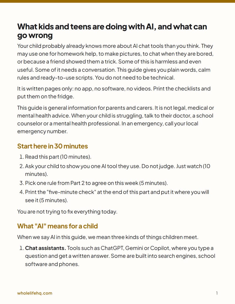 Page 1 of AI Safety for Kids and Teens: A Parent's Plain Guide