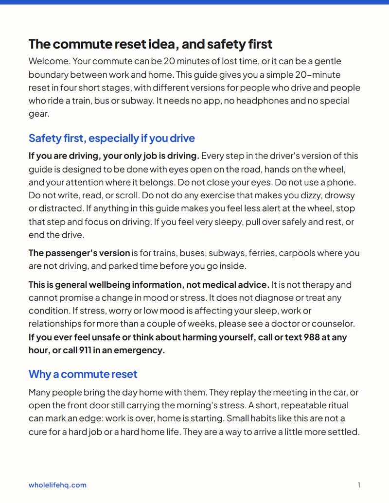Page 1 of Calm Commute: A 20-Minute Reset for the Drive or Train