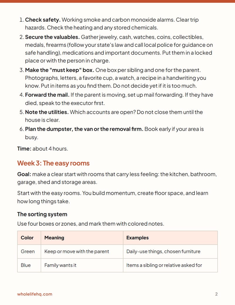 Page 2 of Clearing a Parent's Home: A 6-Week Plan