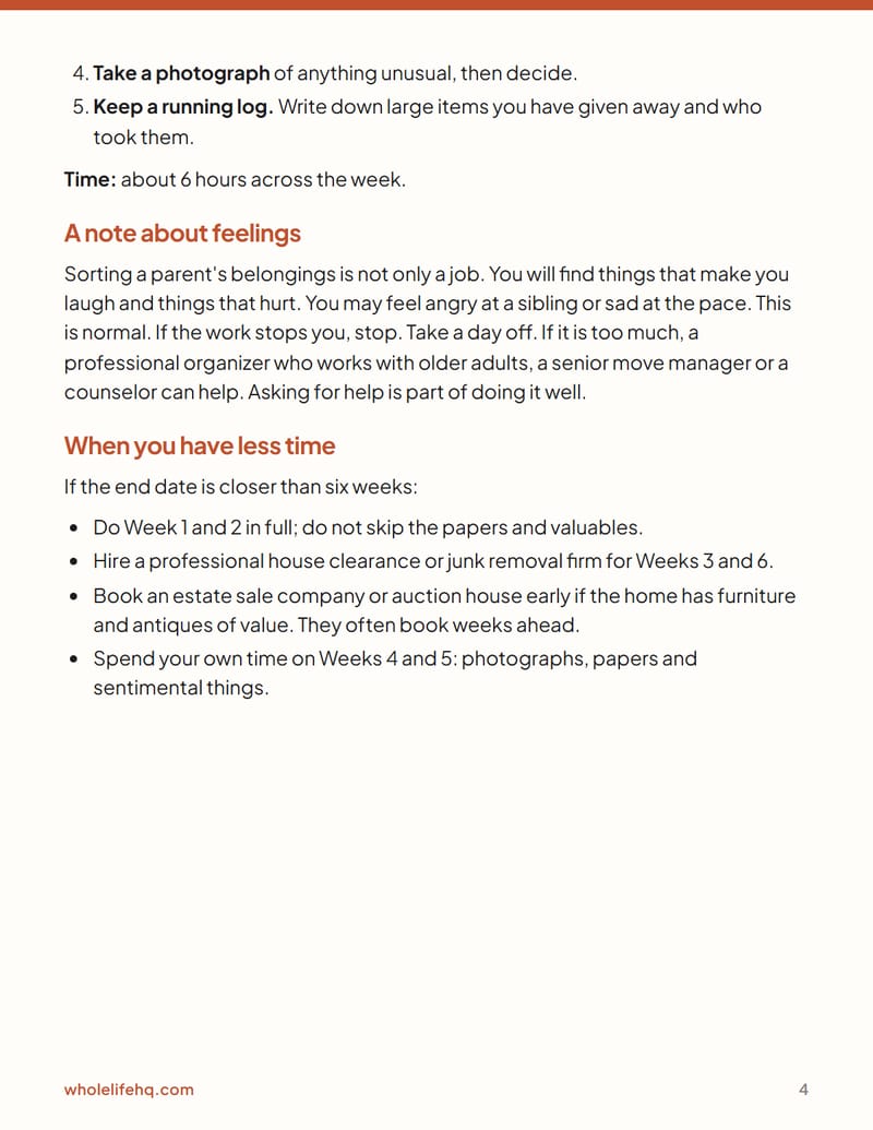 Page 4 of Clearing a Parent's Home: A 6-Week Plan
