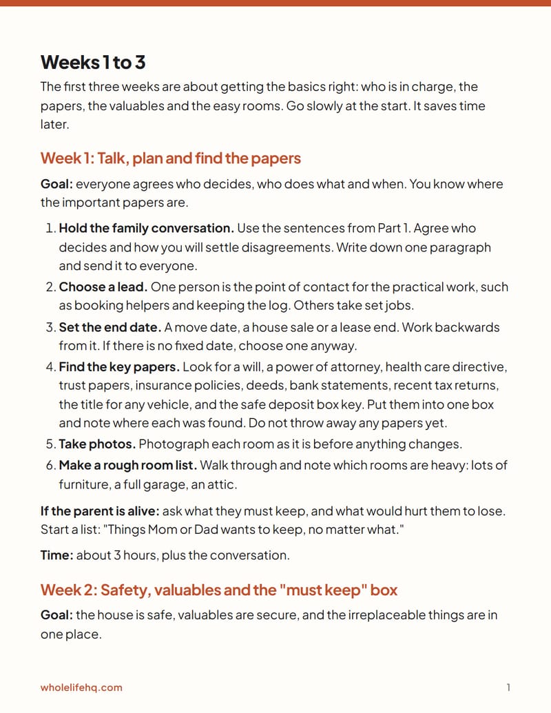 Page 1 of Clearing a Parent's Home: A 6-Week Plan