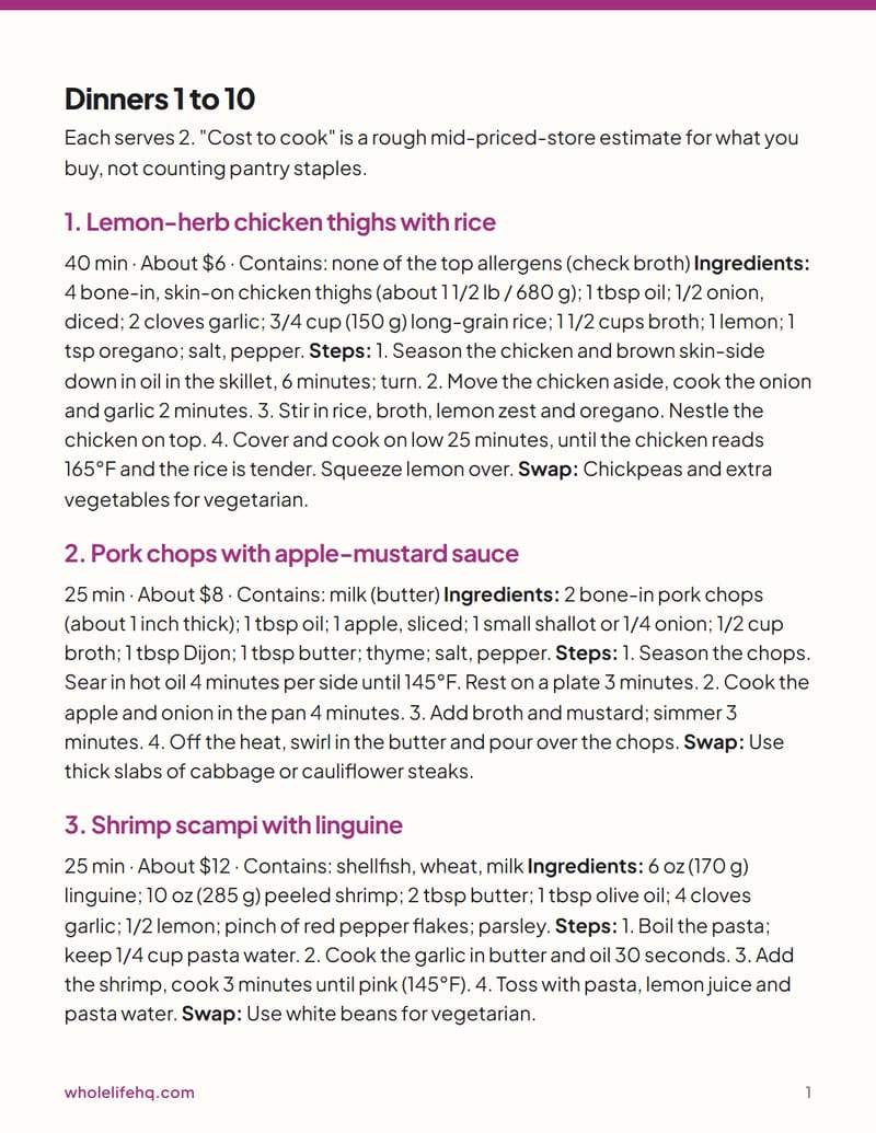 Page 1 of Cooking for Two: 20 Dinners and a Budget Week