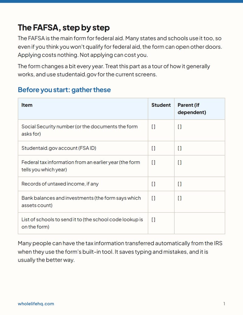 Page 1 of FAFSA and Financial Aid, Explained Plainly