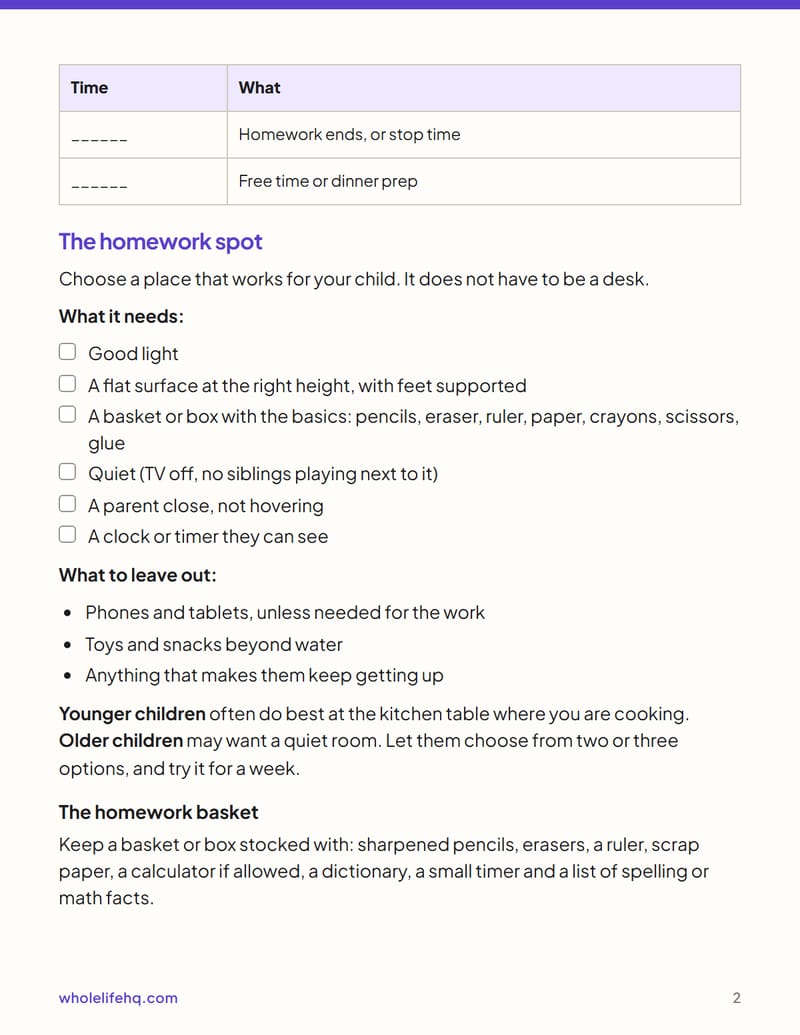 Page 2 of Homework Without the Battle: An After-School Plan