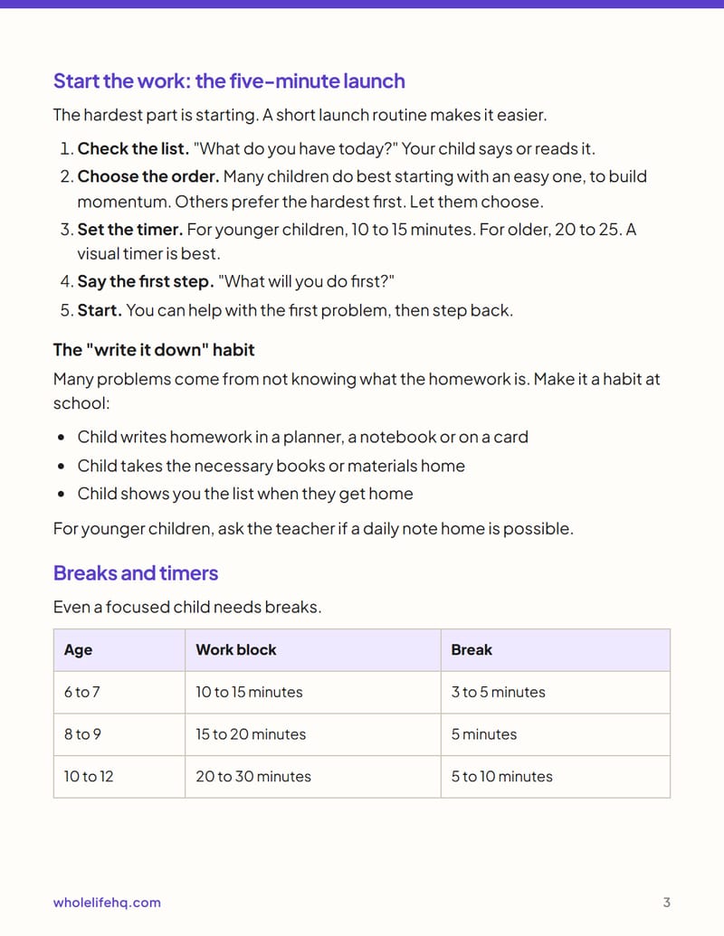 Page 3 of Homework Without the Battle: An After-School Plan