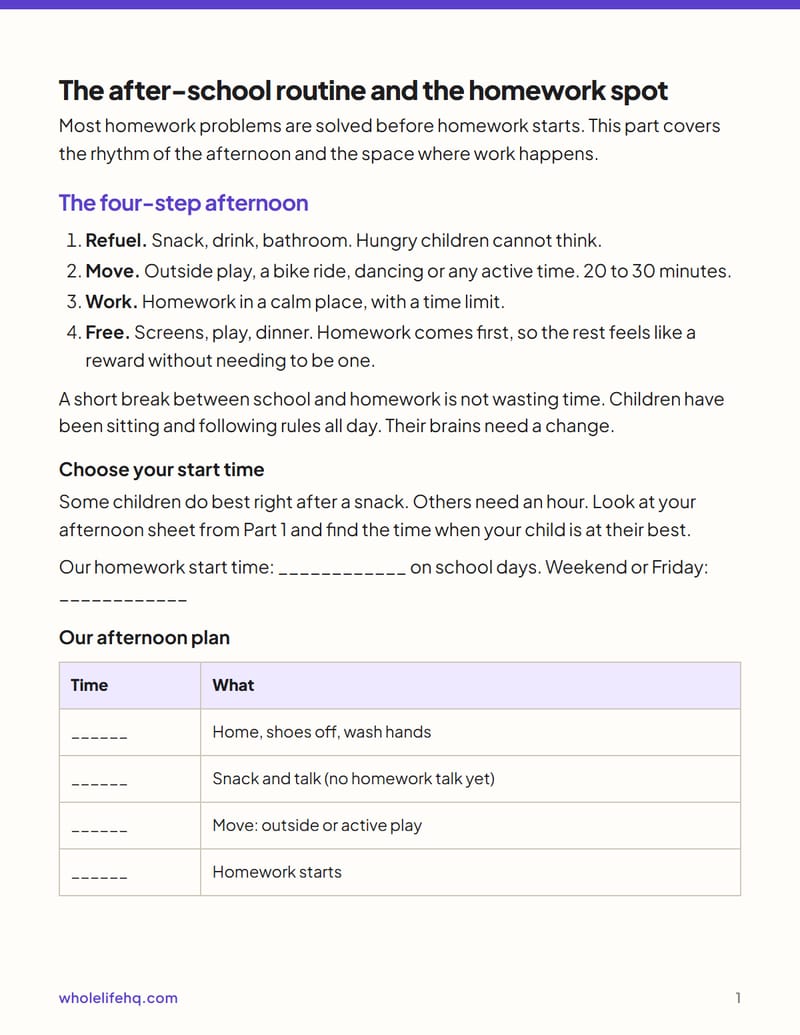 Page 1 of Homework Without the Battle: An After-School Plan