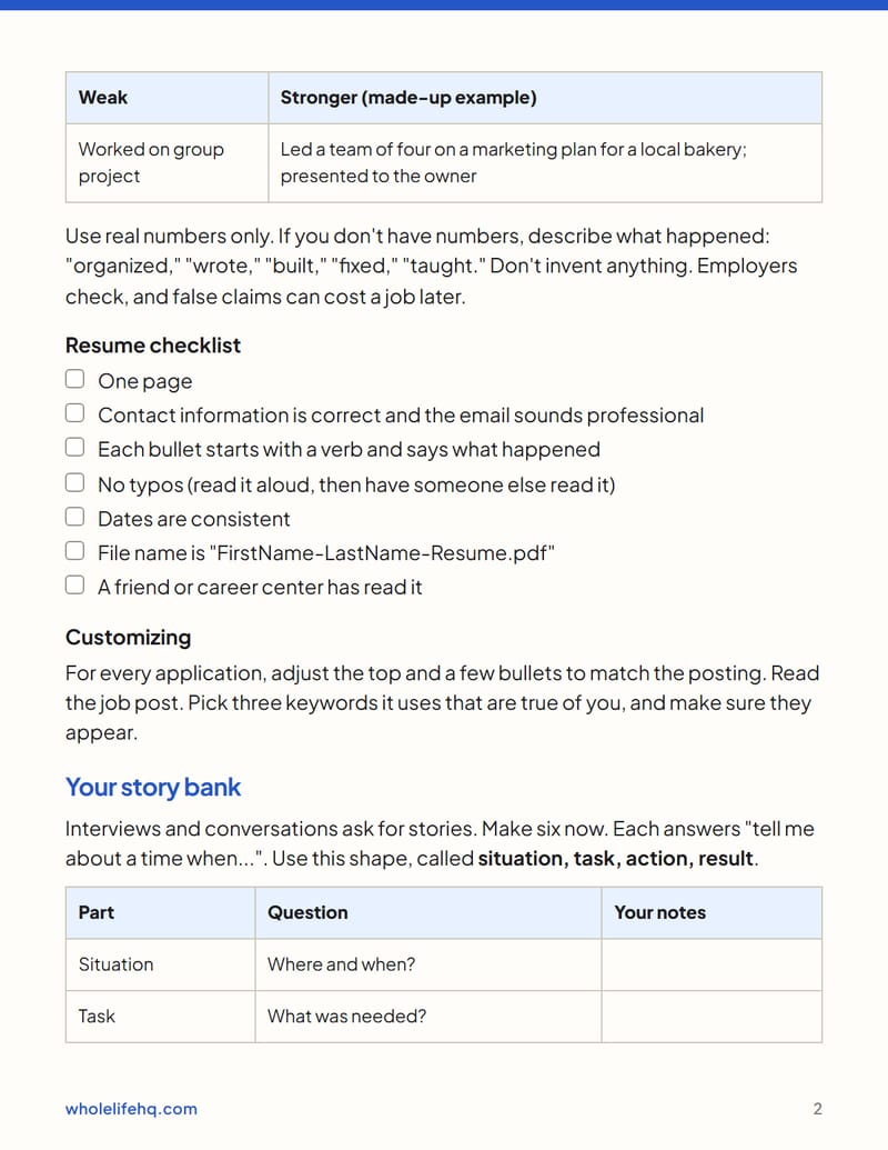 Page 2 of Internship and First-Job Search: A 6-Week Plan