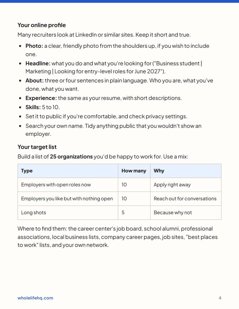Page 4 of Internship and First-Job Search: A 6-Week Plan