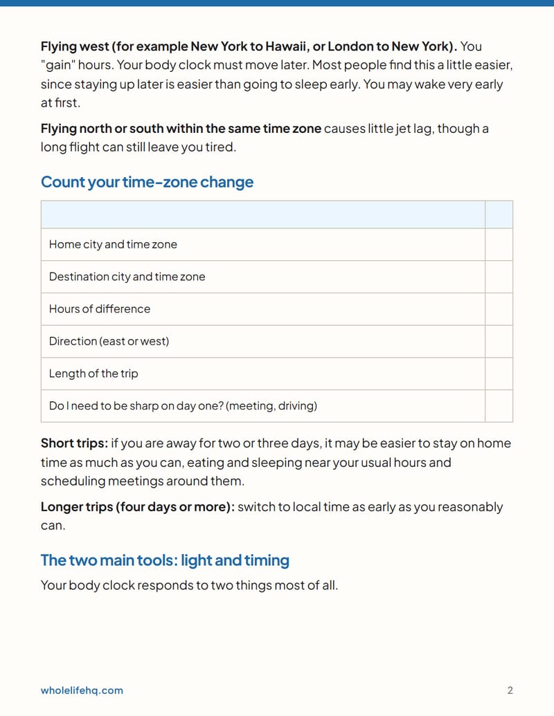Page 2 of Jet Lag and Travel Sleep Plan