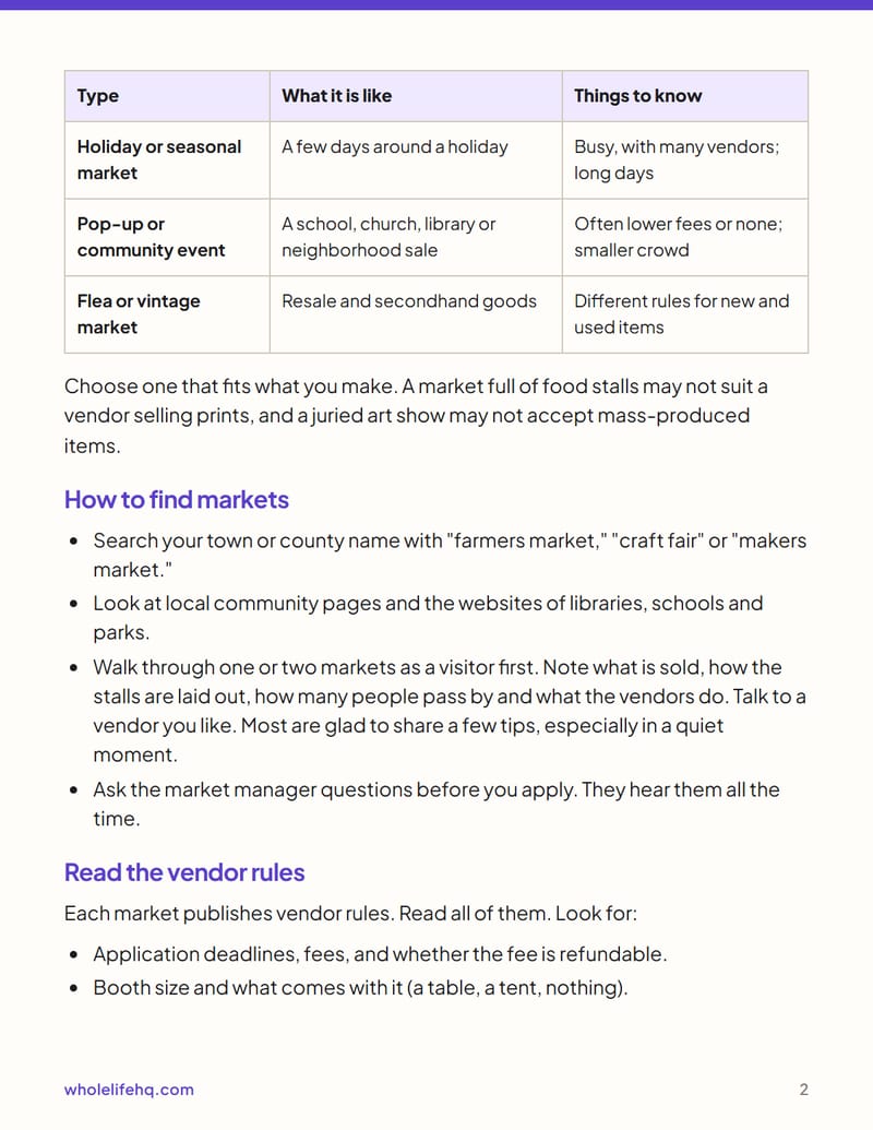 Page 2 of Market Stall Starter: Your First Craft Fair or Farmers Market