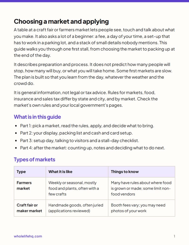 Page 1 of Market Stall Starter: Your First Craft Fair or Farmers Market