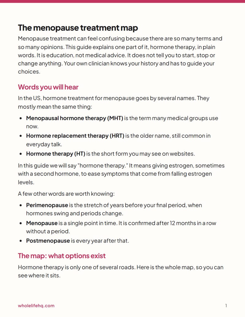 Page 1 of Menopause Hormone Therapy, Explained Plainly