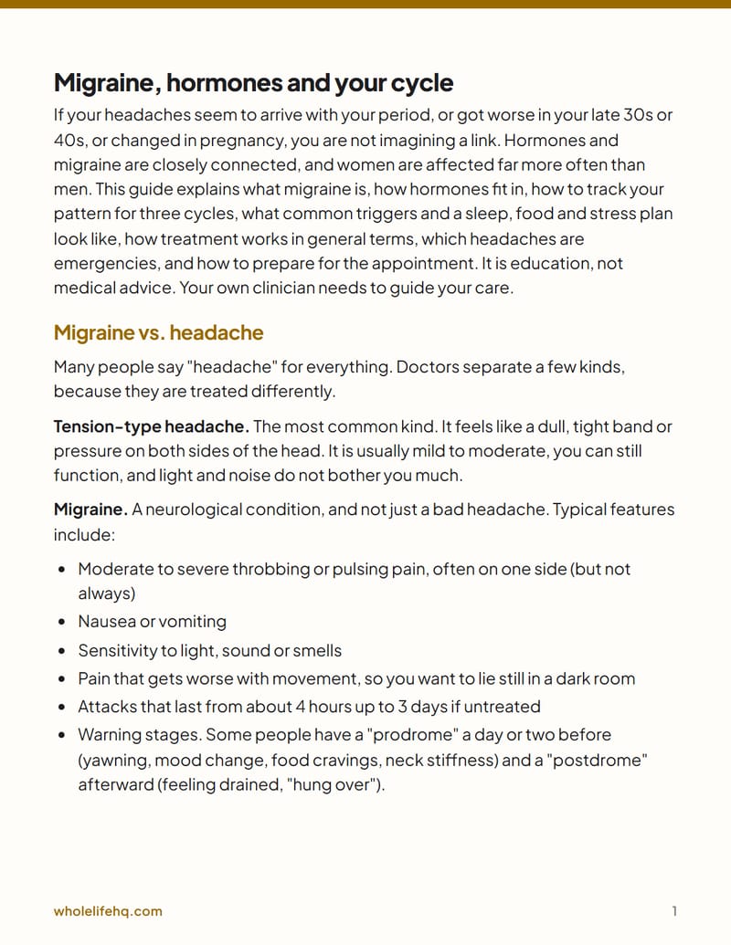 Page 1 of Migraine and Hormones: Tracking and a Plan