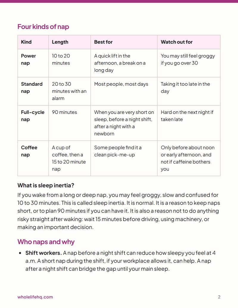 Page 2 of Napping Done Right: A Guide for Shift Workers and Parents
