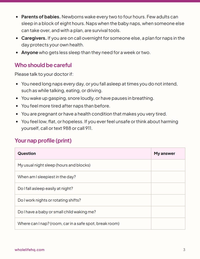 Page 3 of Napping Done Right: A Guide for Shift Workers and Parents