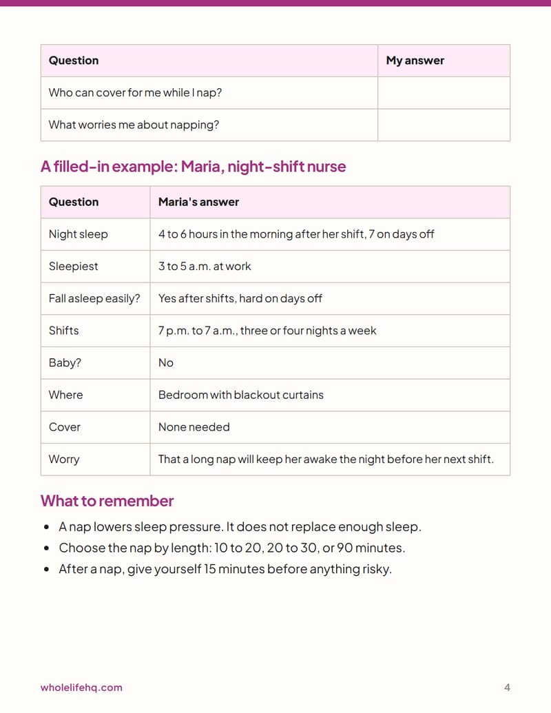 Page 4 of Napping Done Right: A Guide for Shift Workers and Parents