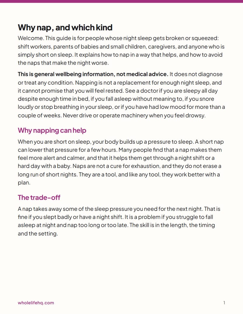 Page 1 of Napping Done Right: A Guide for Shift Workers and Parents