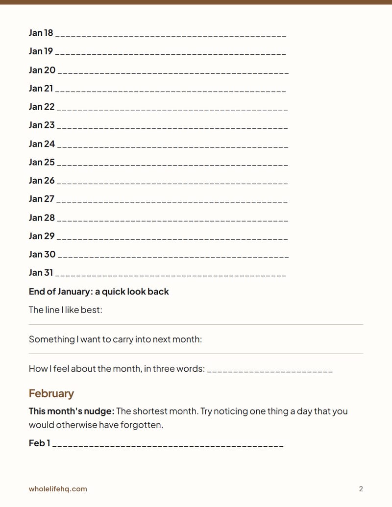 Page 2 of One Line a Day: a 12-month journal
