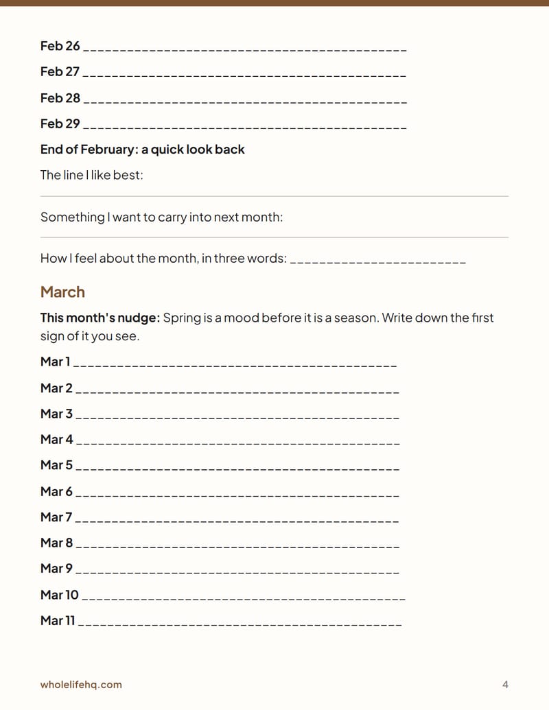 Page 4 of One Line a Day: a 12-month journal