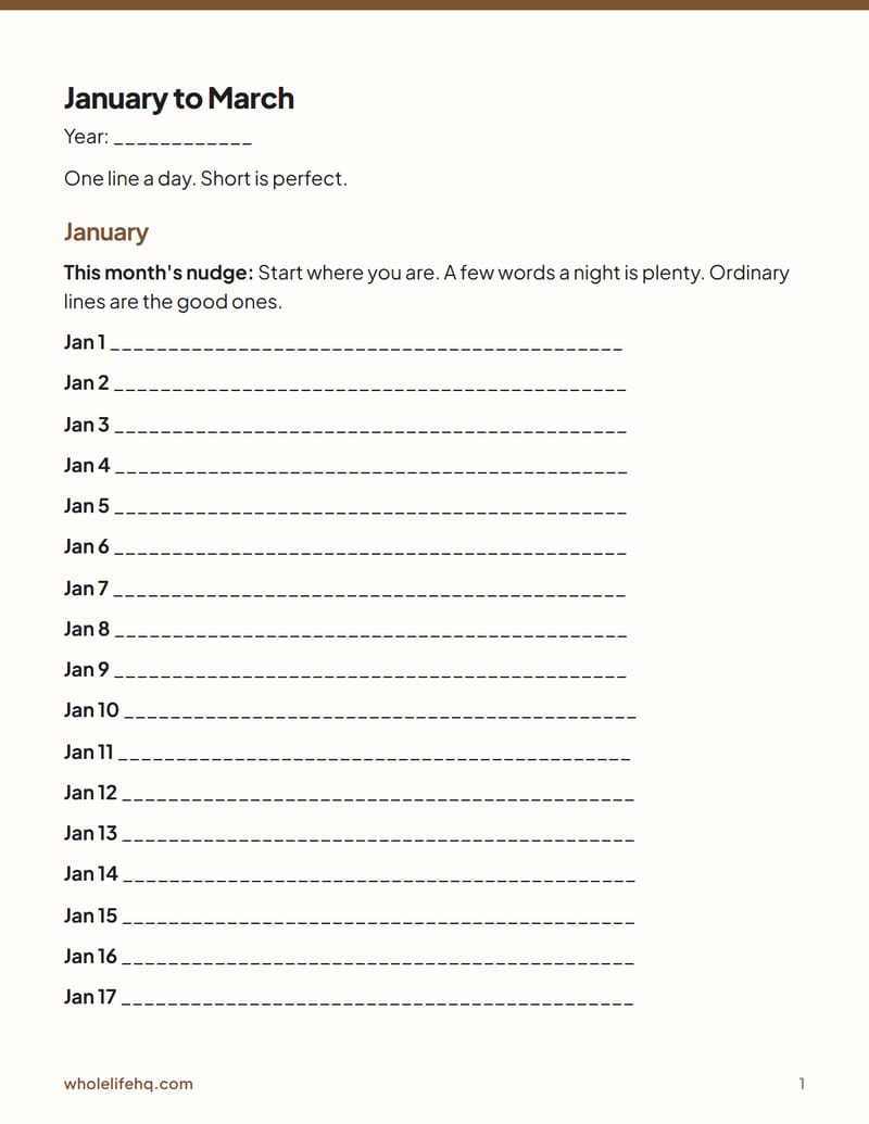 Page 1 of One Line a Day: a 12-month journal