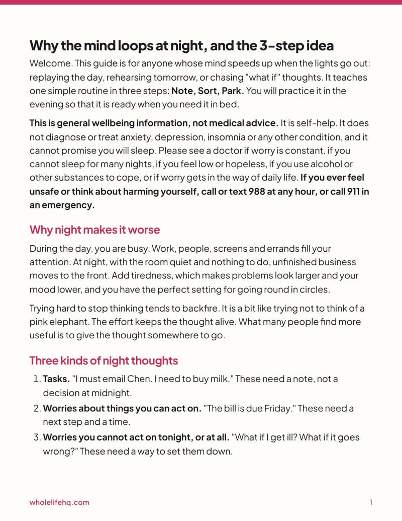 Page 1 of Overthinking at Night: The 3-Step Note-and-Park Routine