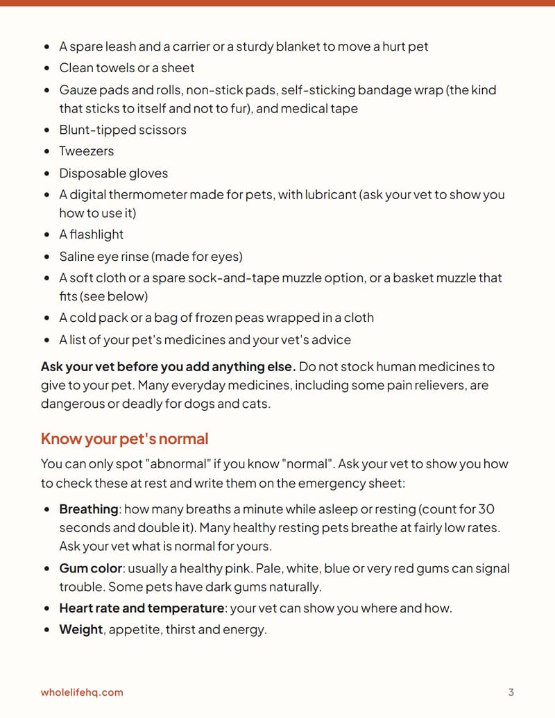 Page 3 of Pet First Aid and the Emergency Sheet