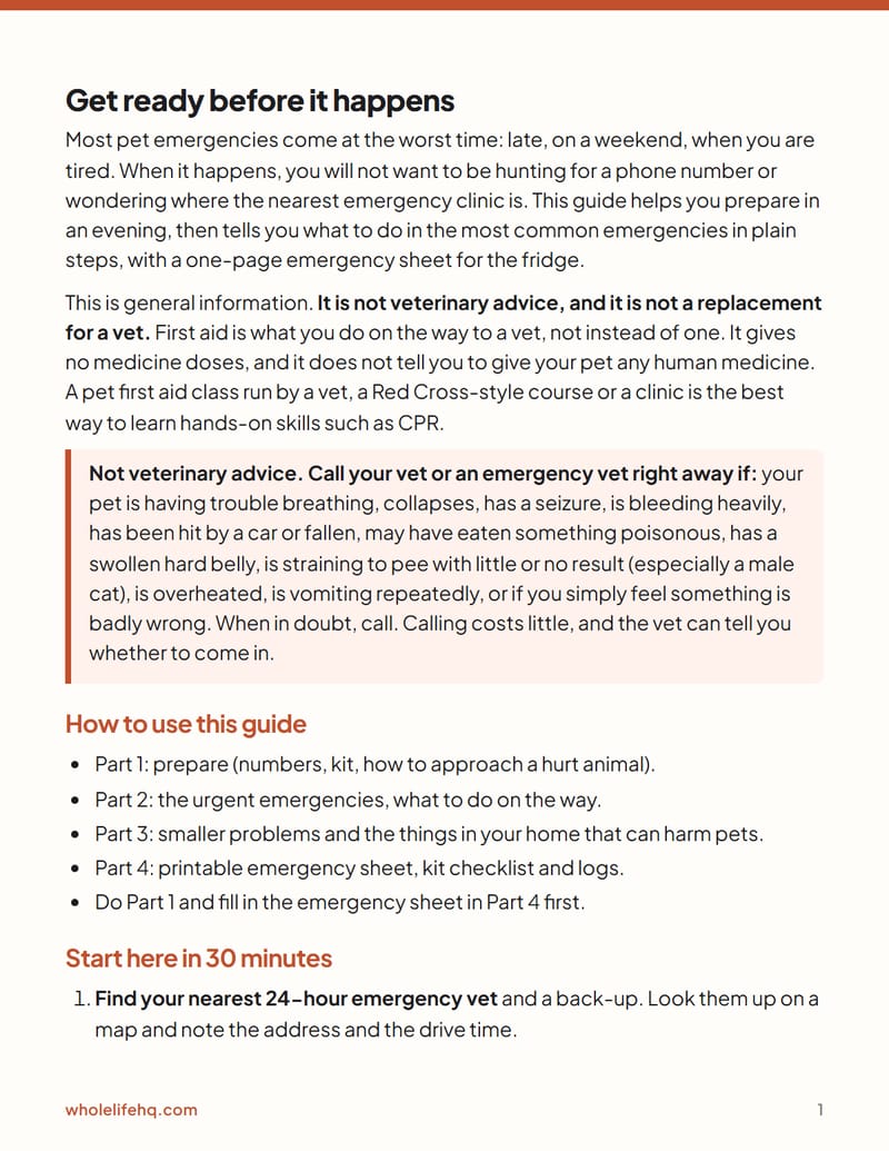 Page 1 of Pet First Aid and the Emergency Sheet