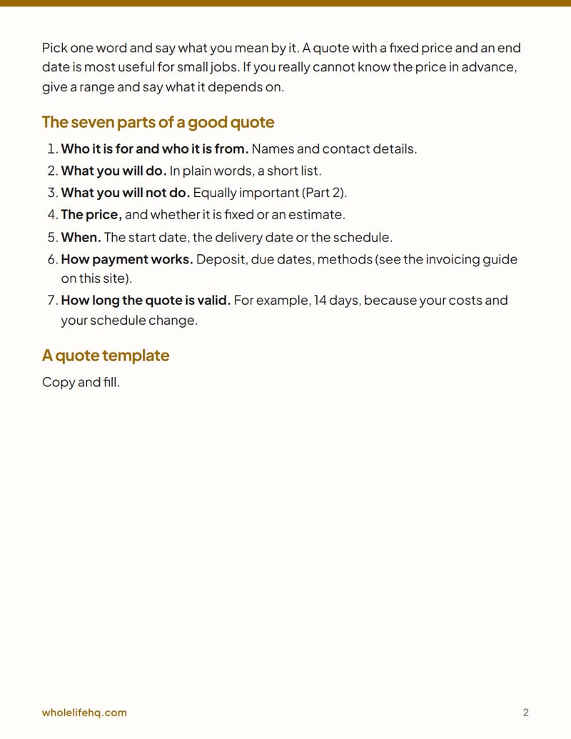 Page 2 of Quotes, Scope and Saying No: a Simple Client Agreement Kit