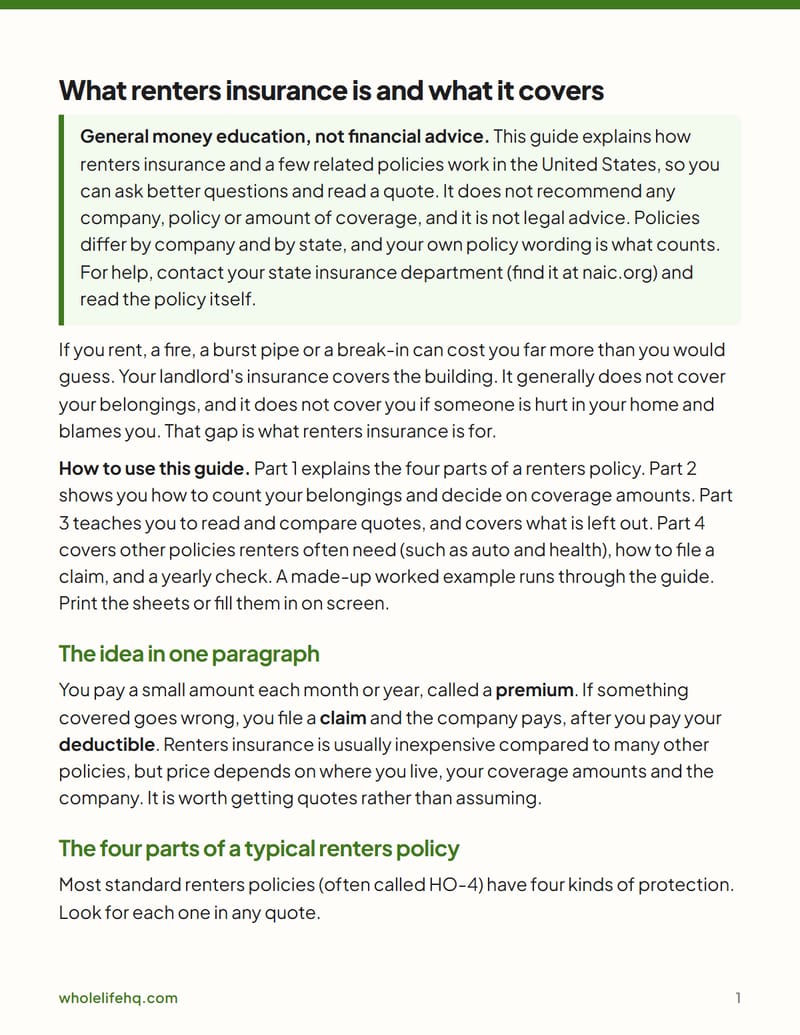 Page 1 of Renters Insurance and the Policies a Renter Needs