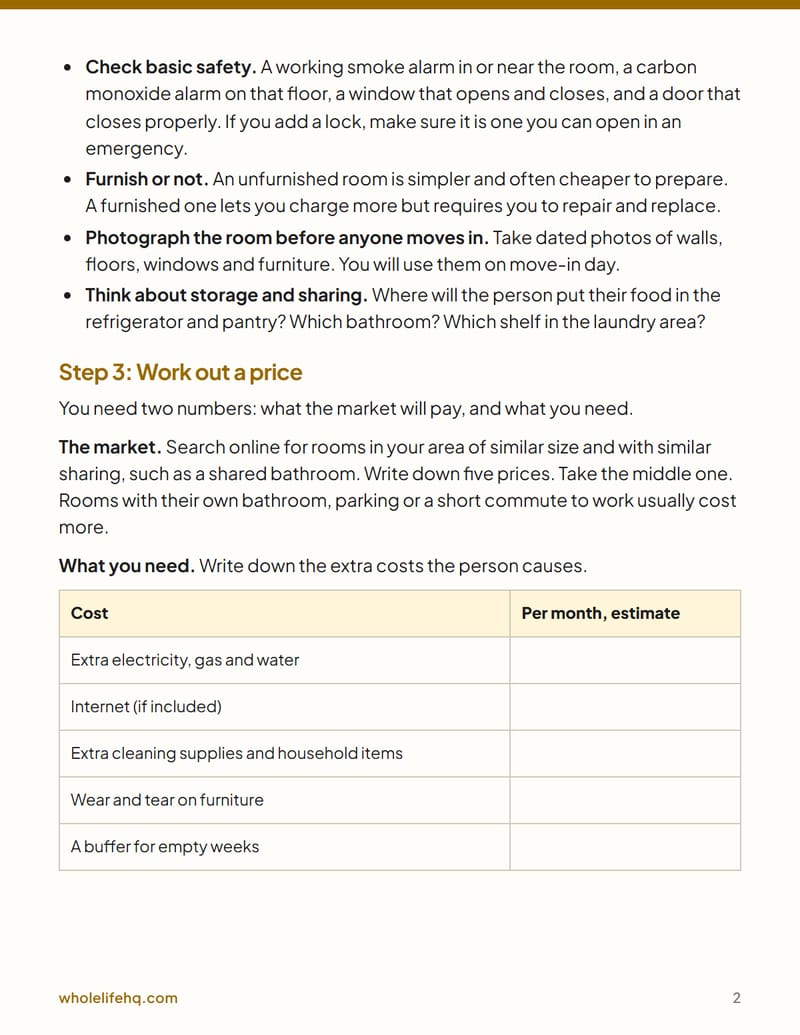 Page 2 of Renting Out a Room: A Plain Guide and House-Rules Sheet