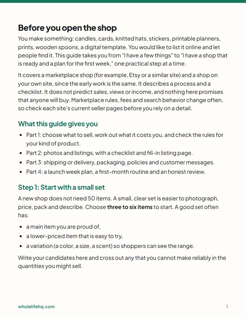 Page 1 of Sell Handmade Things Online: a Shop Starter