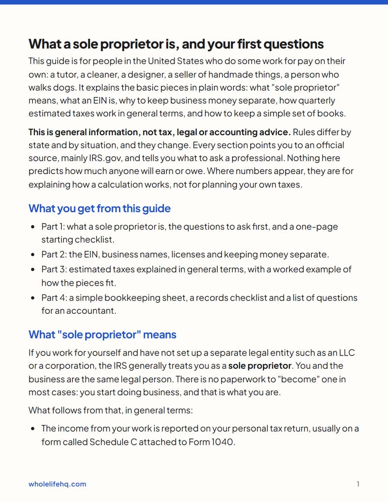 Page 1 of Sole Proprietor Basics: a US Starter Guide