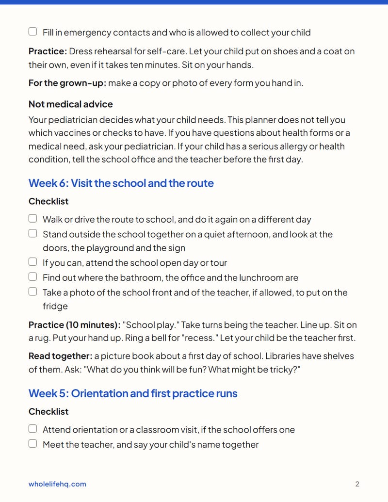 Page 2 of Starting Kindergarten: The 8-Week Countdown