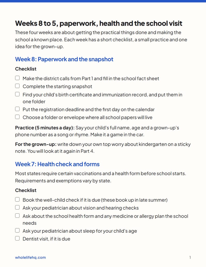 Page 1 of Starting Kindergarten: The 8-Week Countdown