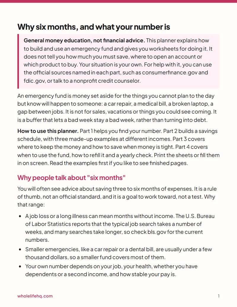 Page 1 of The 6-Month Emergency Fund Plan