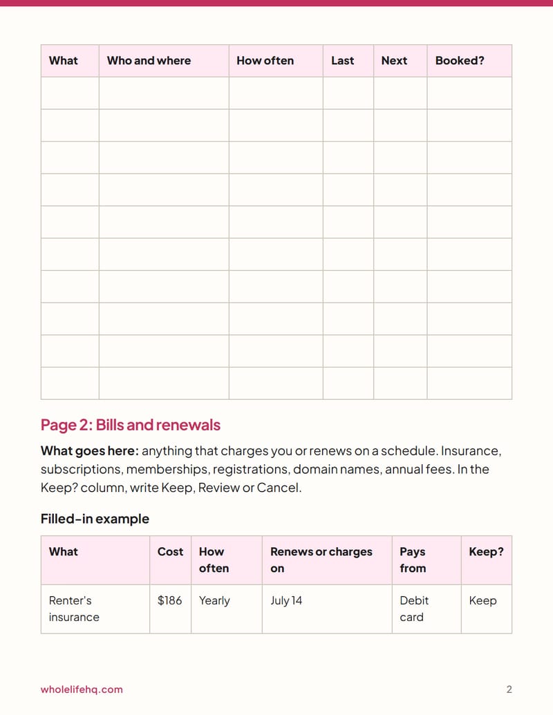 Page 2 of The Appointment and Admin Tracker
