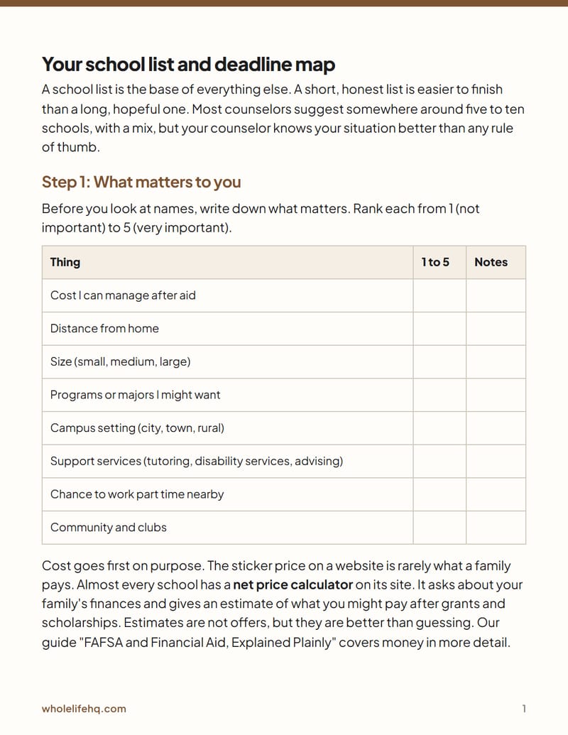 Page 1 of The College Application Timeline and Checklist