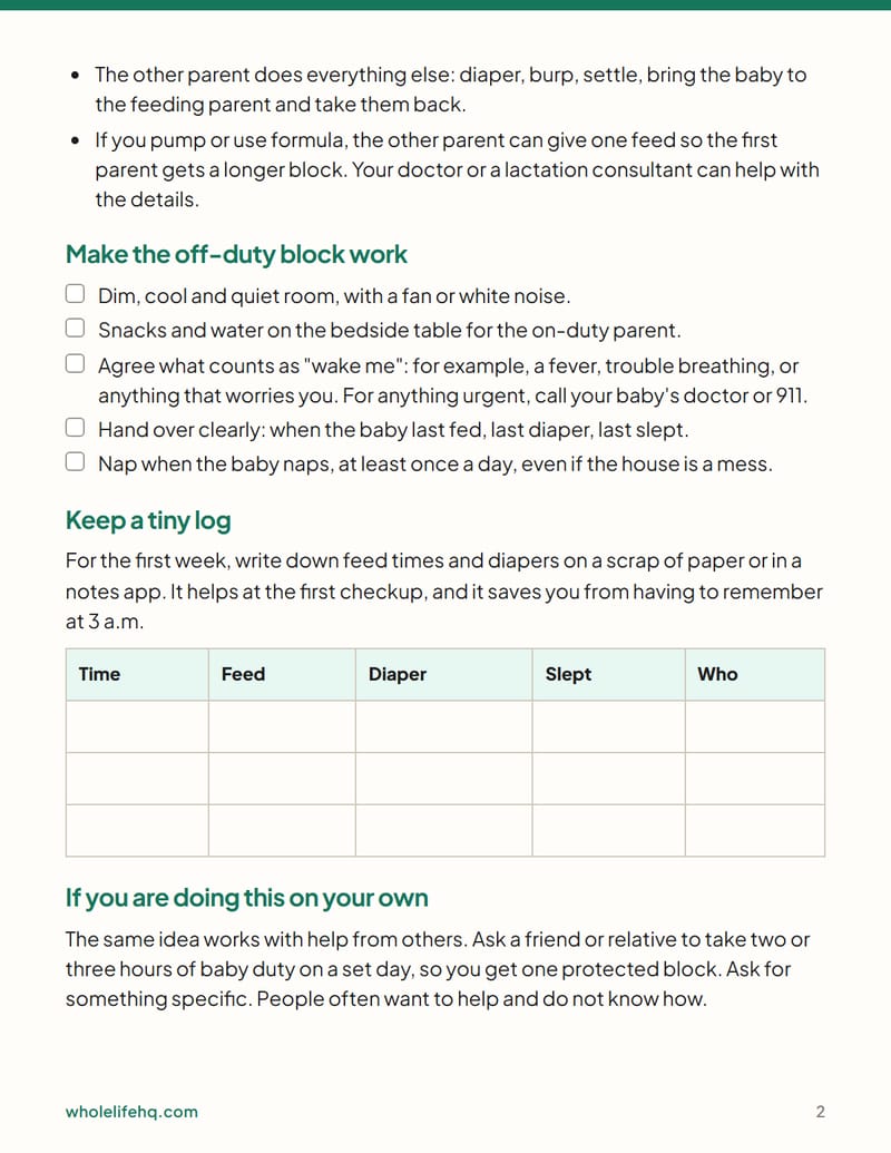 Page 2 of The First-Week Sleep Shifts Card