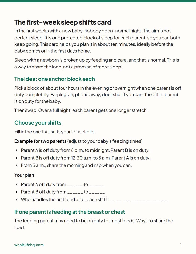 Page 1 of The First-Week Sleep Shifts Card