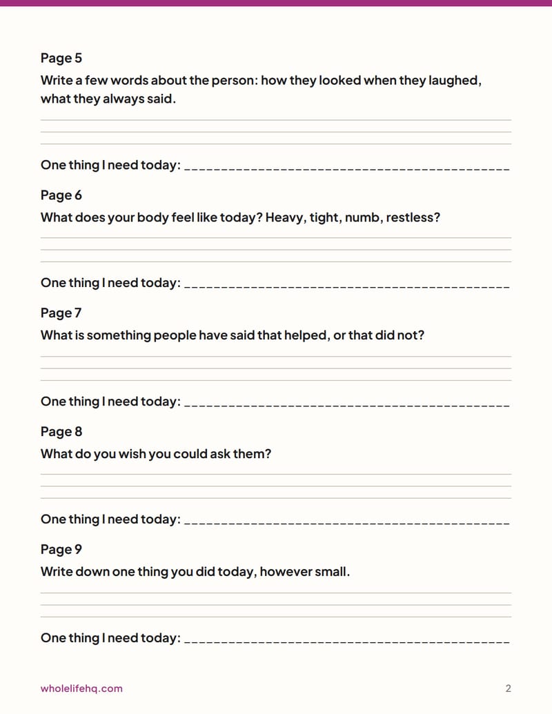 Page 2 of The Grief Journal